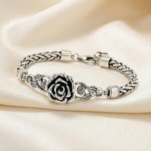 Or Paz Israel Sterling Silver Rose Flower Spiga Wheat Chain Bracelet